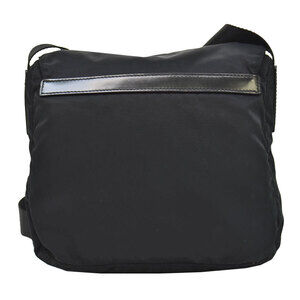 Prada triangle bag crossbody shoulder metal logo black leather silver